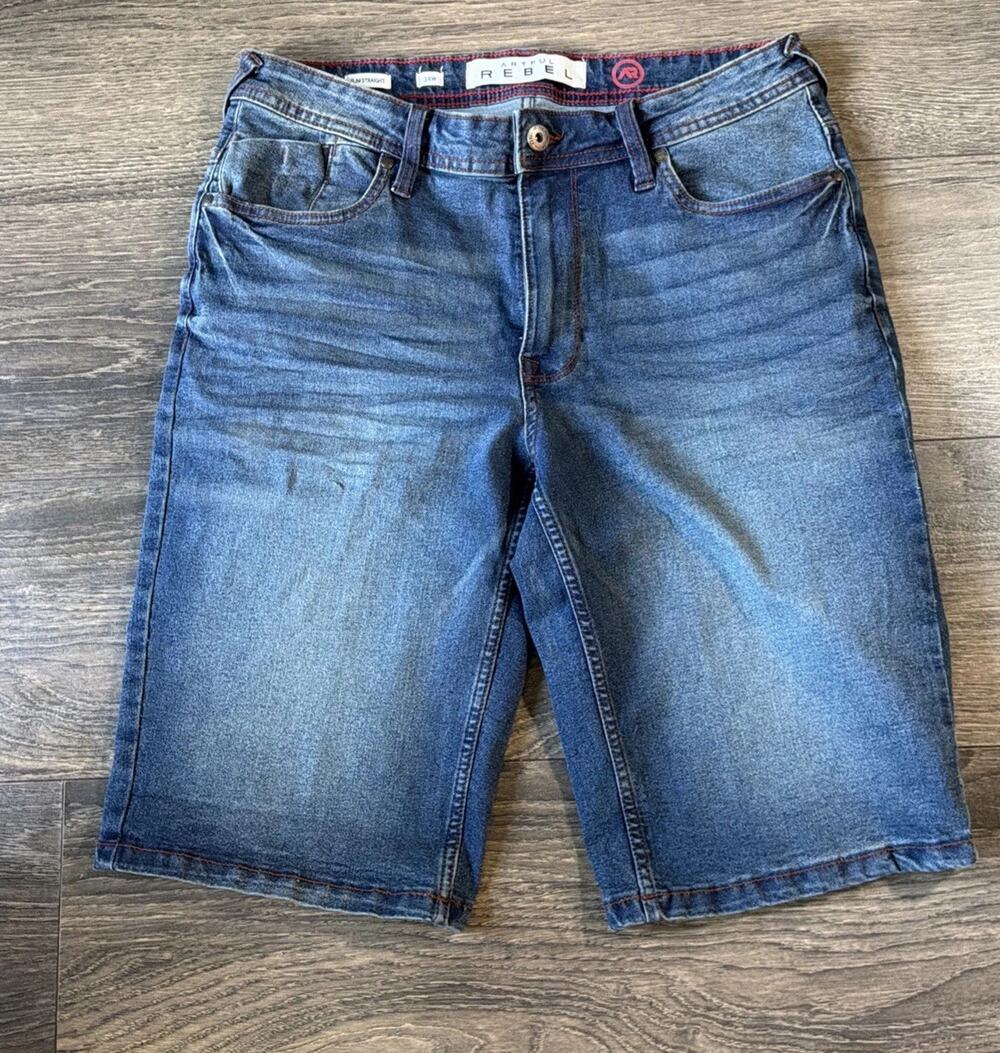 NWOT Artful Rebel 34W Denim Shorts Slim Straight Longline Skater Streetwear